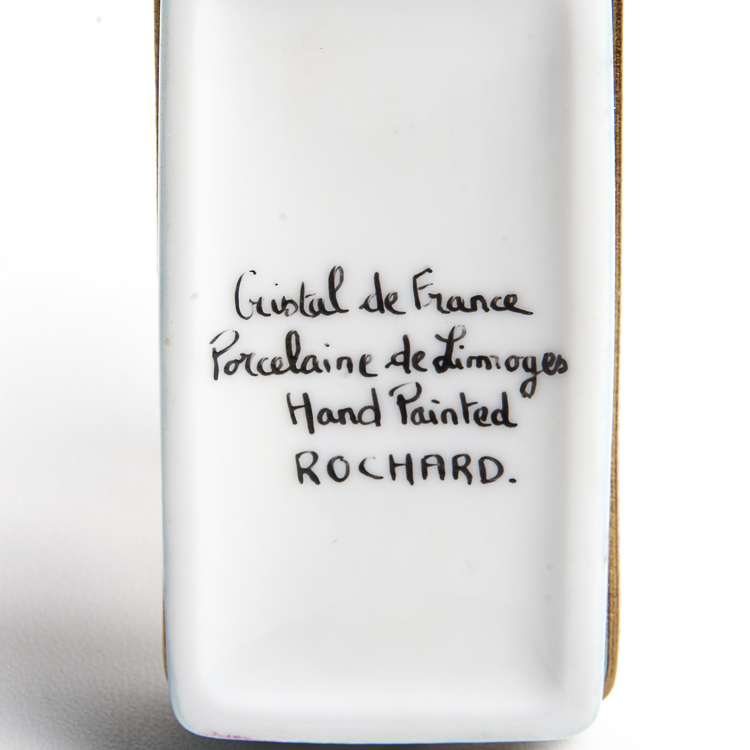 Rochard Limoges Porcelain Hand Painted Pill Box with Crystal Cat