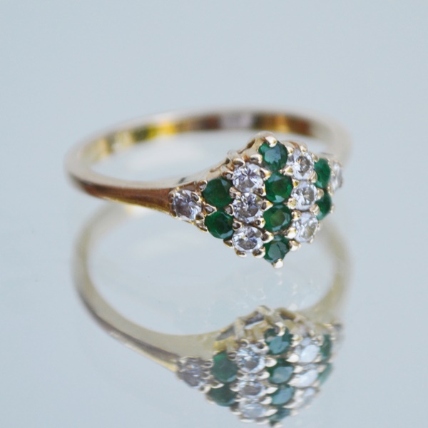 14K Yellow Gold Diamond and Emerald Ring