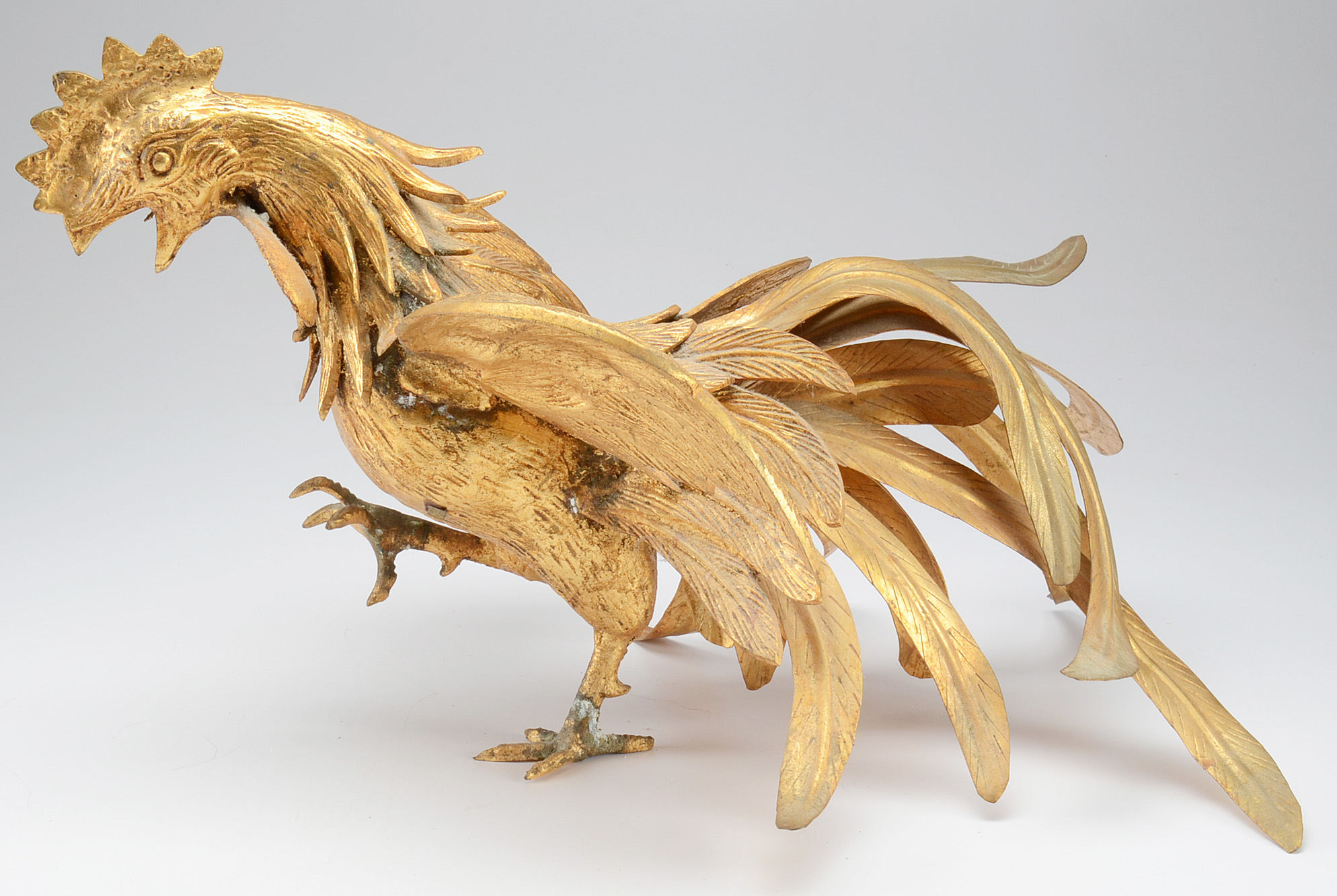 Pair of Gilt Metal Japanese Fighting Cocks