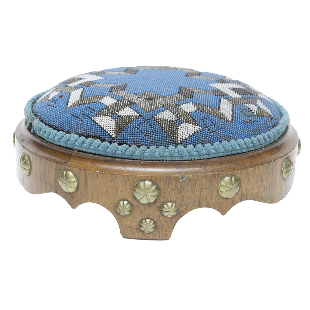Victorian English Blue Beaded Footstool