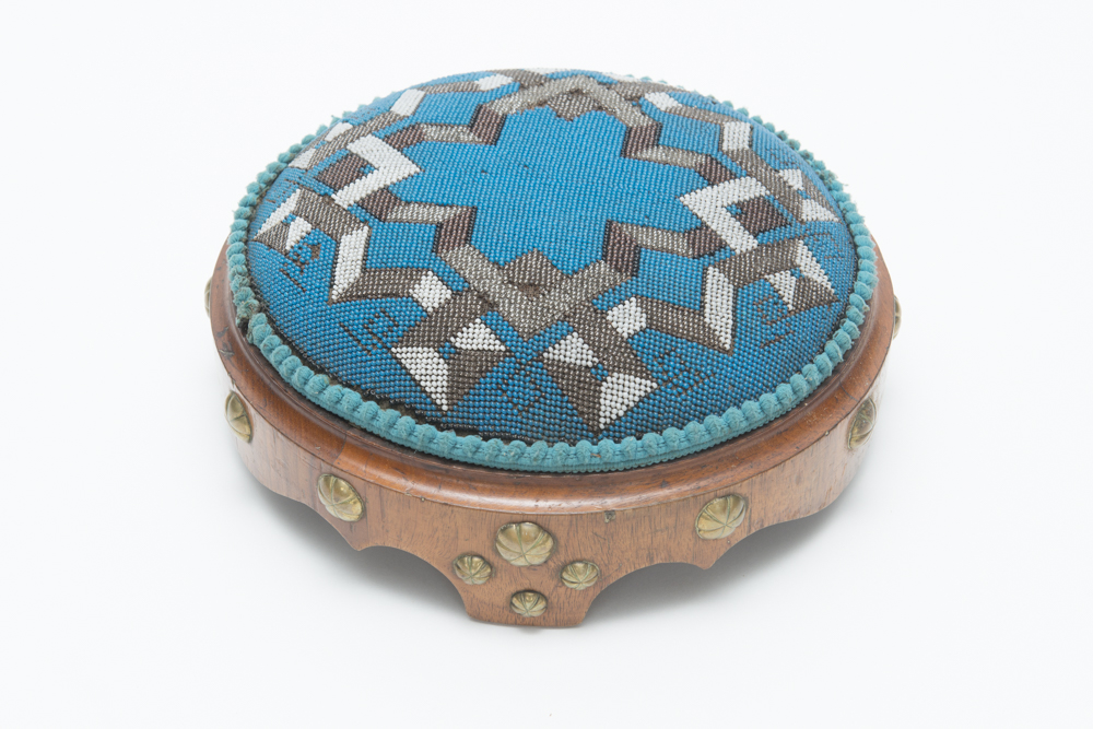 Victorian English Blue Beaded Footstool