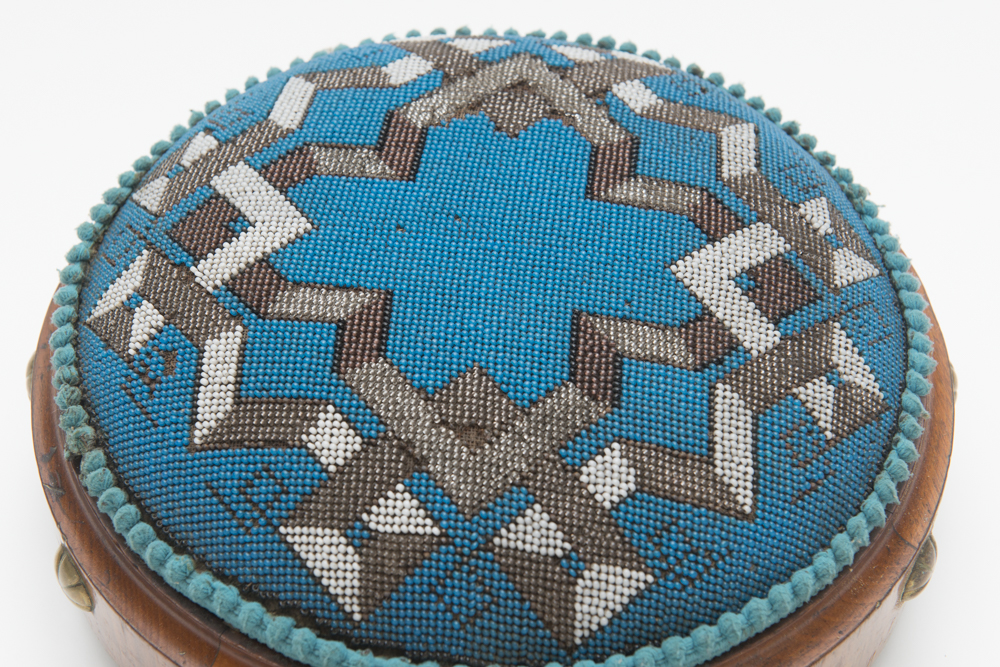 Victorian English Blue Beaded Footstool