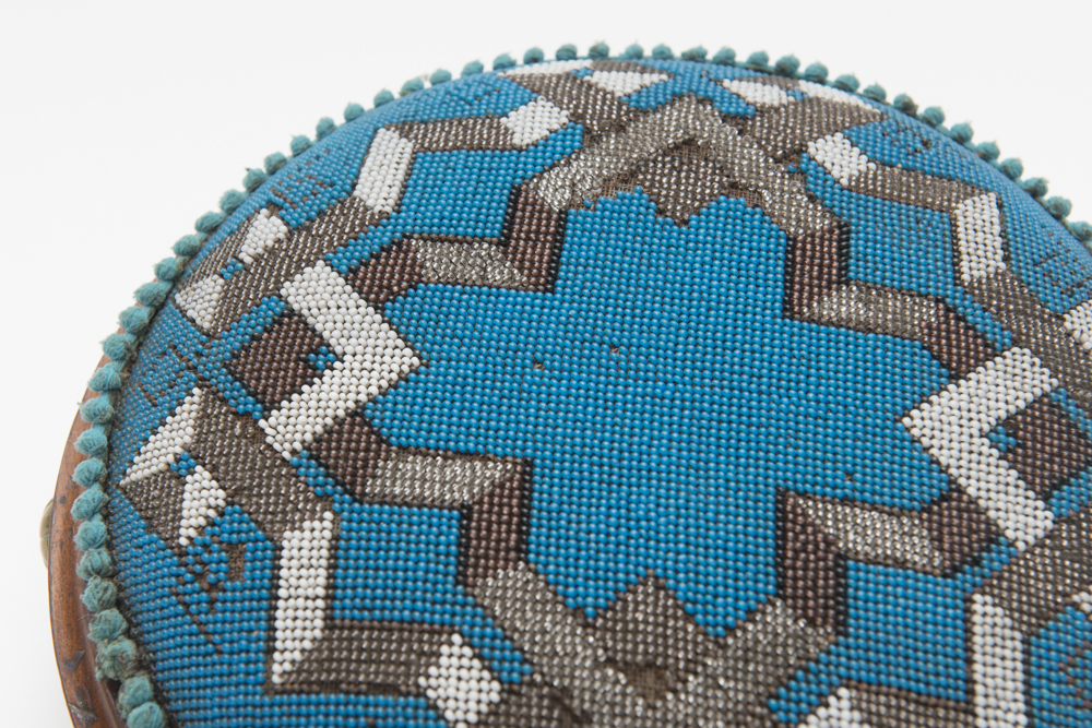 Victorian English Blue Beaded Footstool