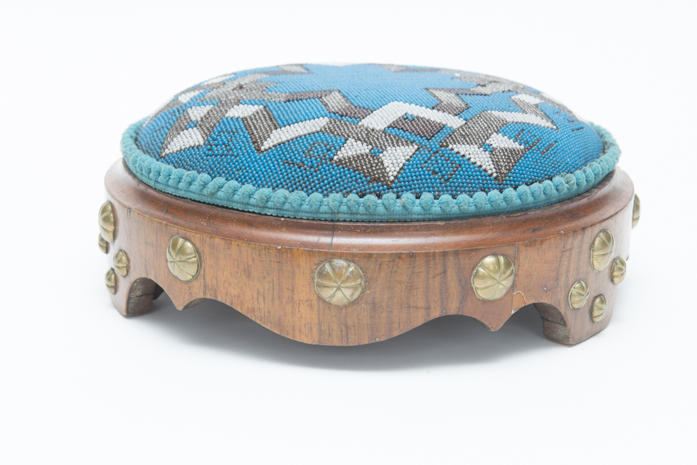 Victorian English Blue Beaded Footstool