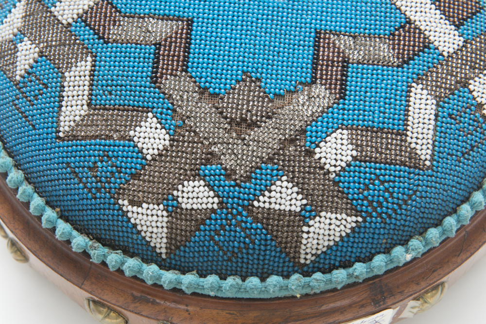 Victorian English Blue Beaded Footstool