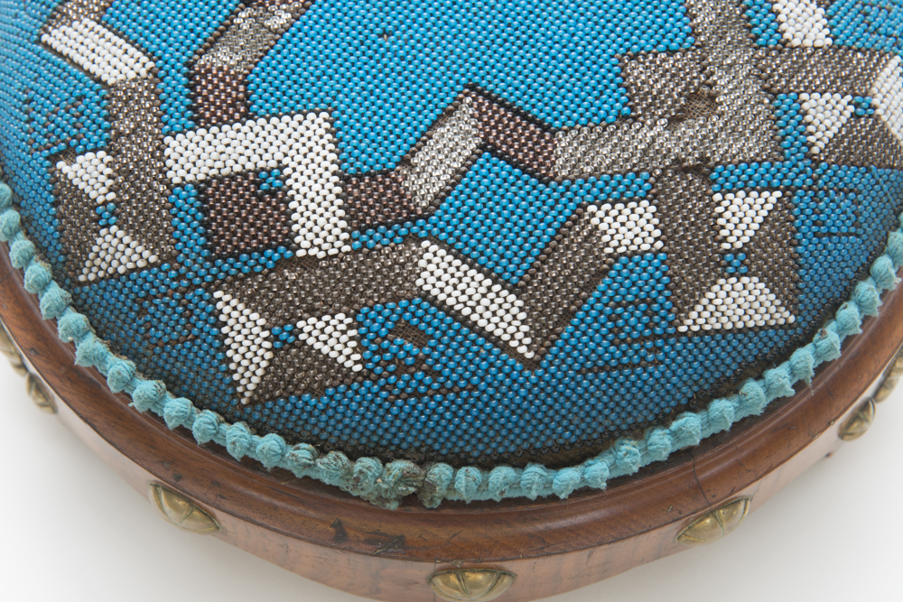 Victorian English Blue Beaded Footstool