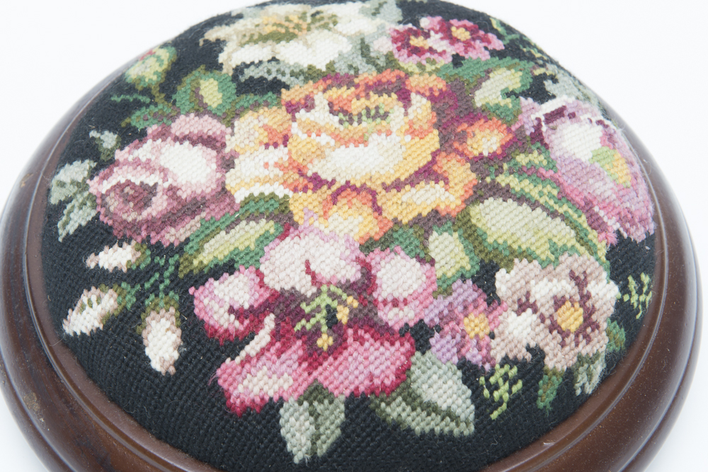 Antique Needlepoint Foot Stool