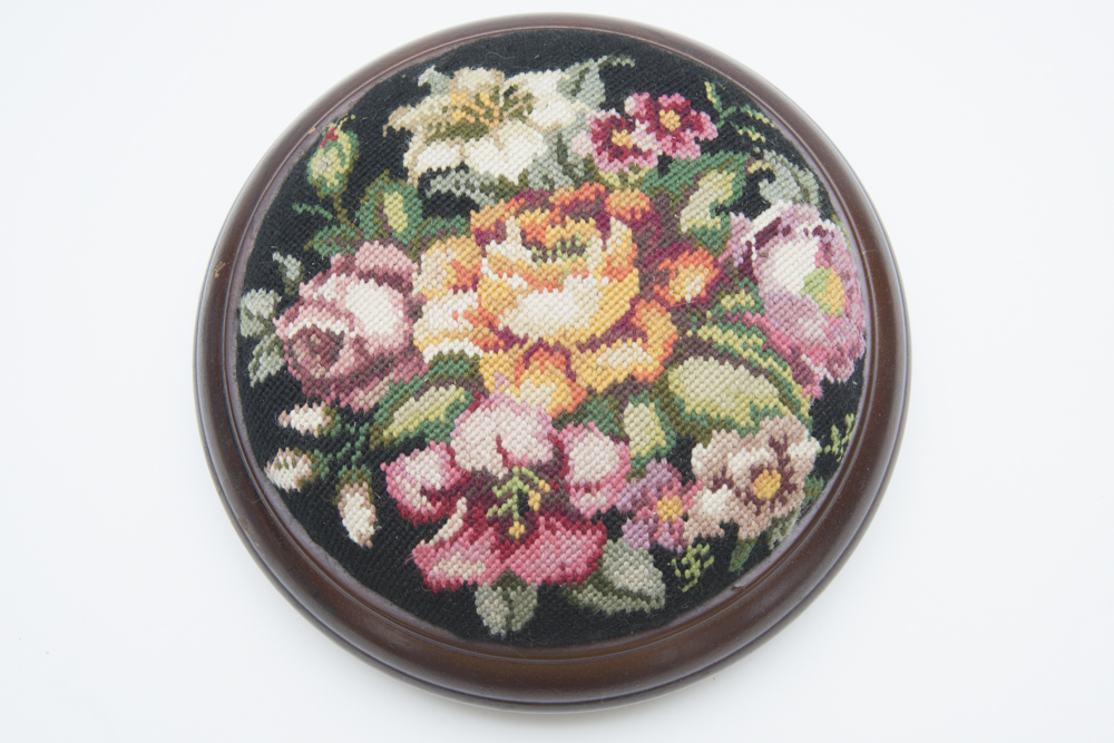 Antique Needlepoint Foot Stool
