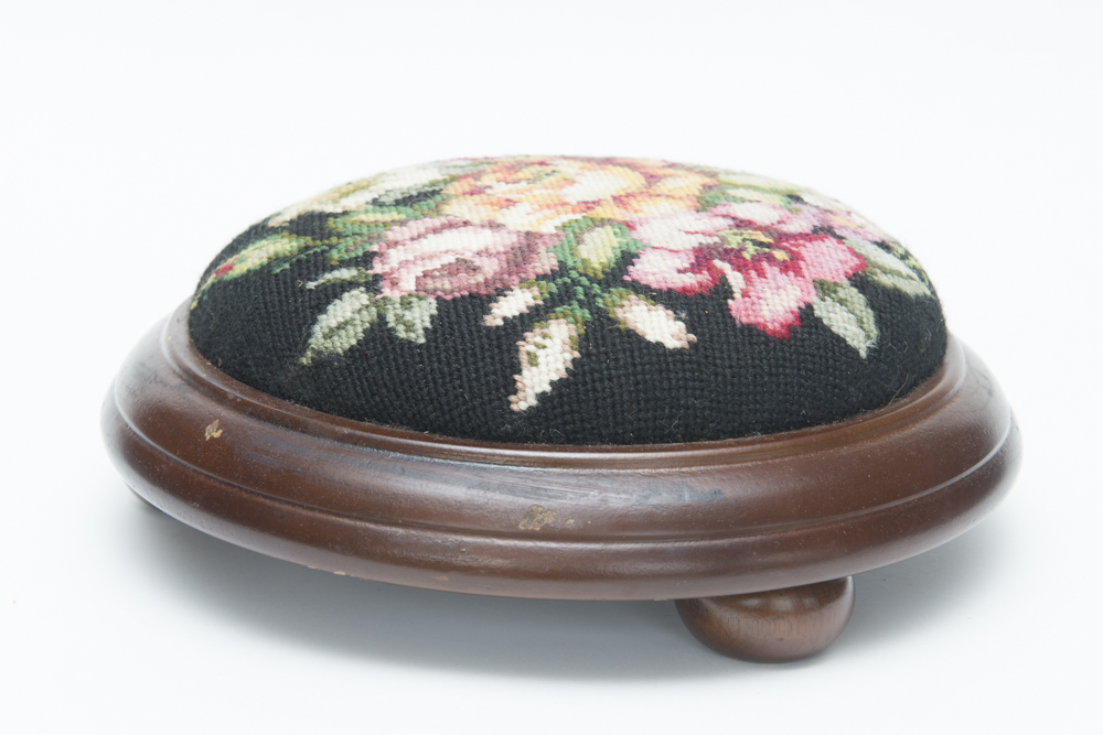 Antique Needlepoint Foot Stool