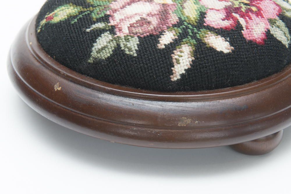 Antique Needlepoint Foot Stool