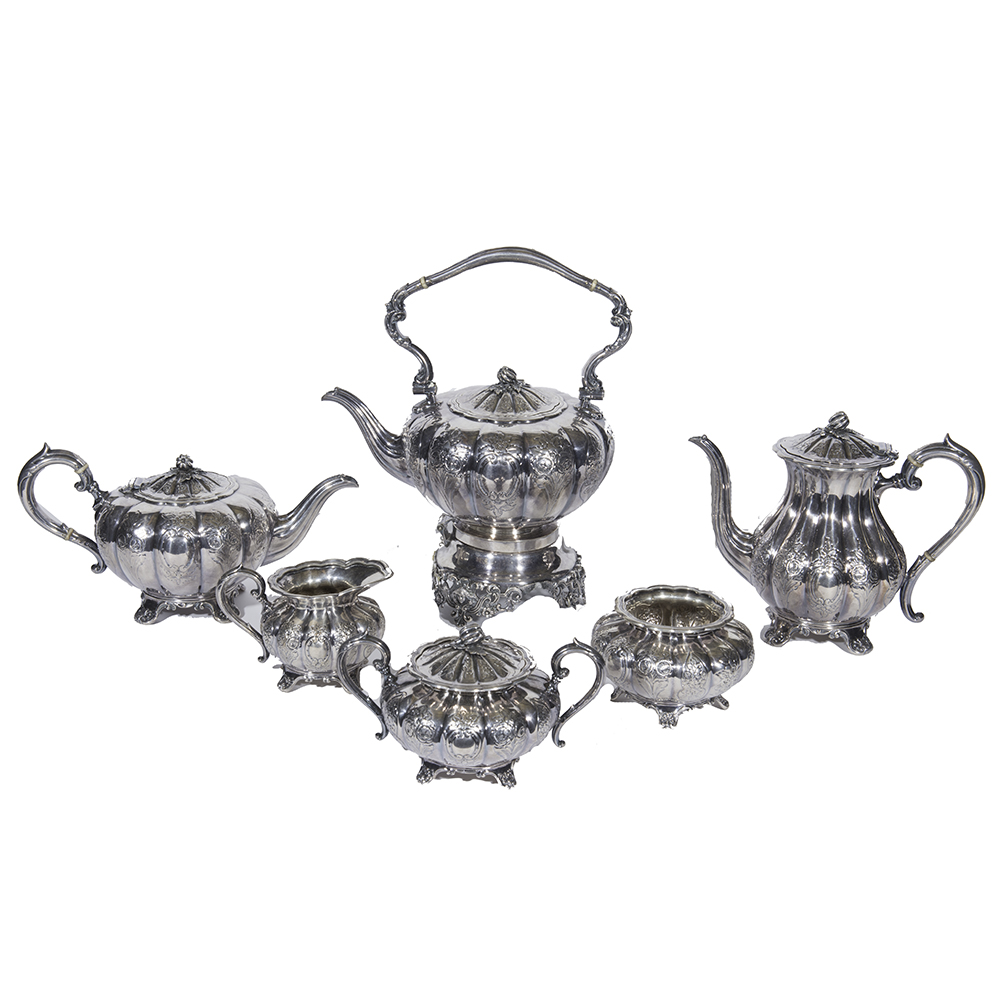 English Melon Form Silverplate Tea Service