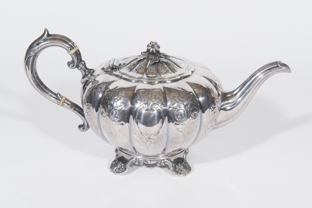 English Melon Form Silverplate Tea Service