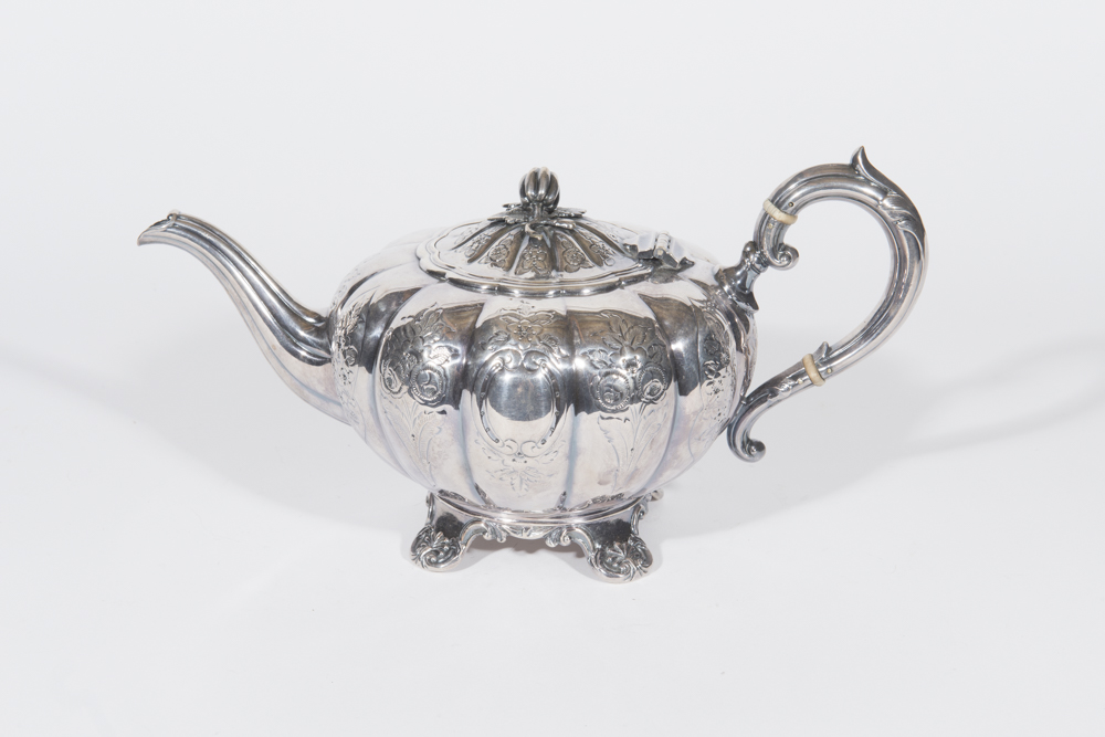 English Melon Form Silverplate Tea Service