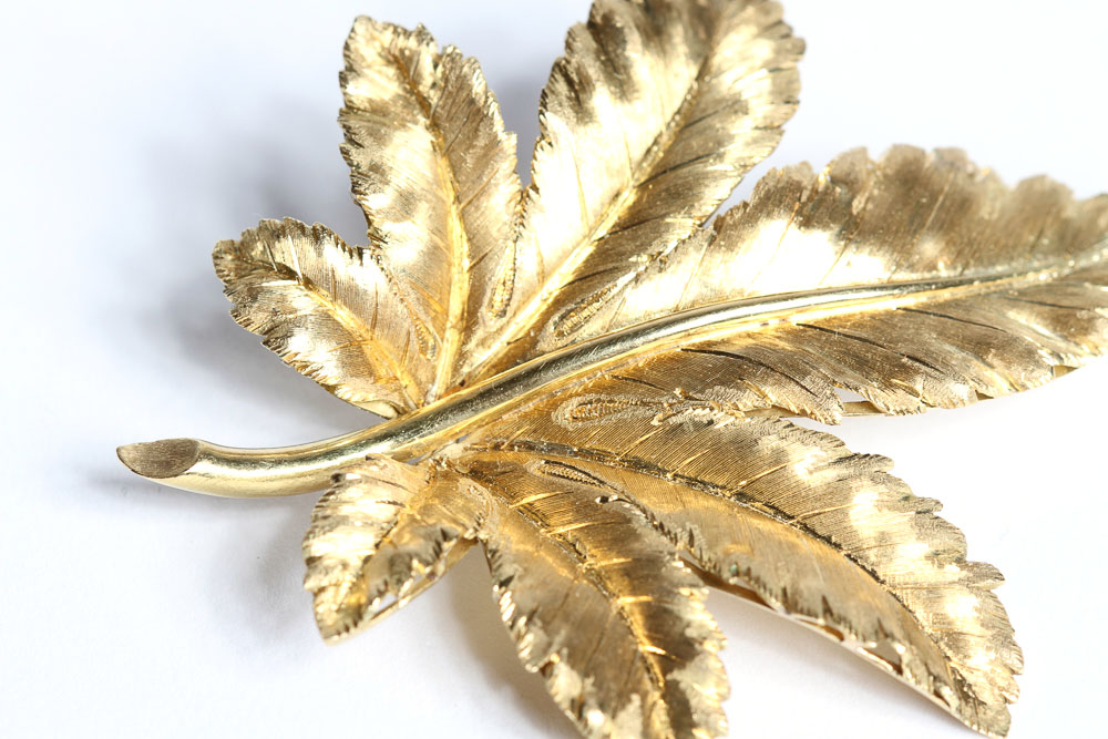 Italian 18K Gold Leaf Brooch