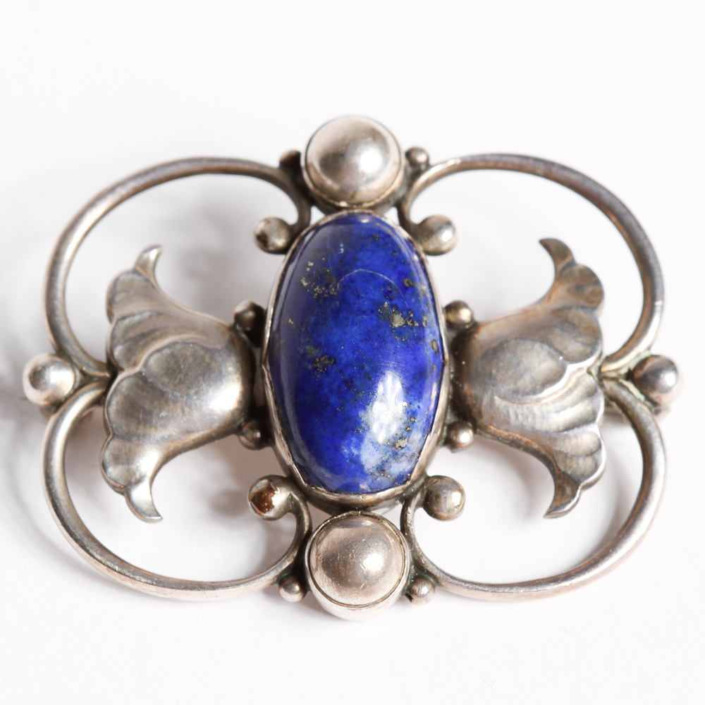Georg Jensen Sterling Silver and Lapis Lazuli Brooch