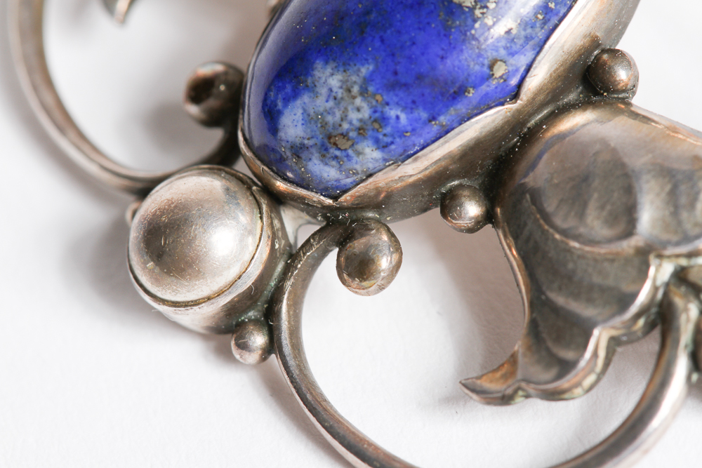 Georg Jensen Sterling Silver and Lapis Lazuli Brooch