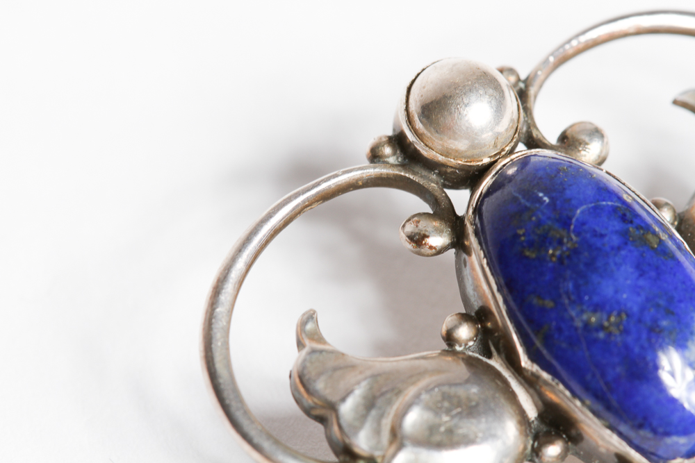Georg Jensen Sterling Silver and Lapis Lazuli Brooch