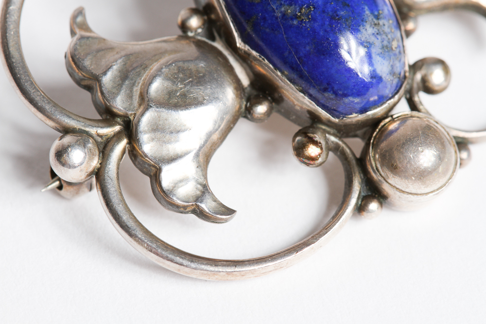 Georg Jensen Sterling Silver and Lapis Lazuli Brooch
