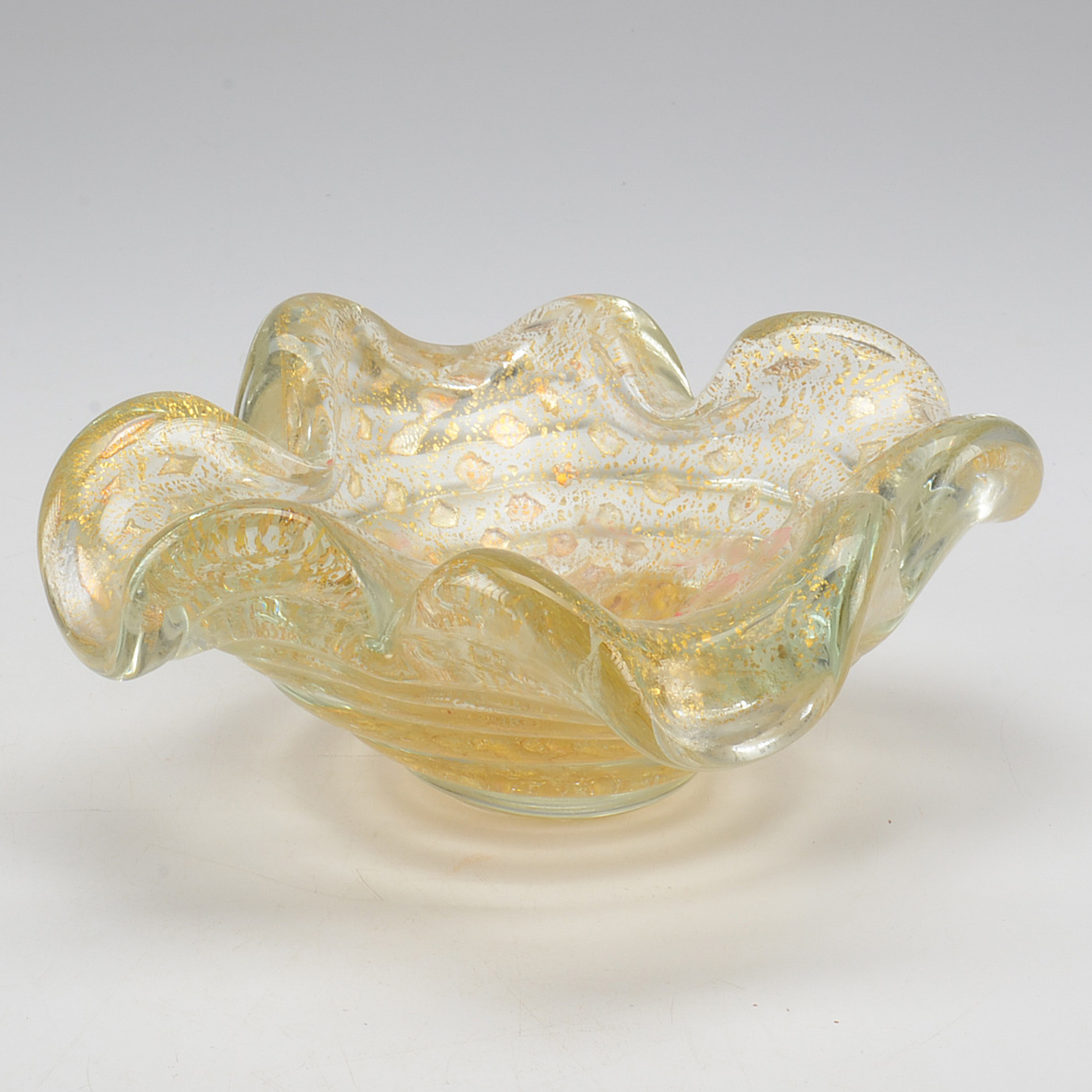 Murano Style Gold Flecked Glass Bowl