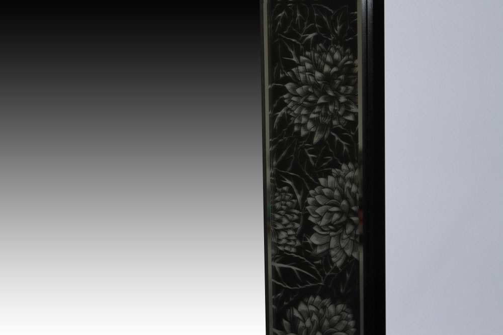 Wall Mirror with Black and Silver Tone Chrysanthemum Border