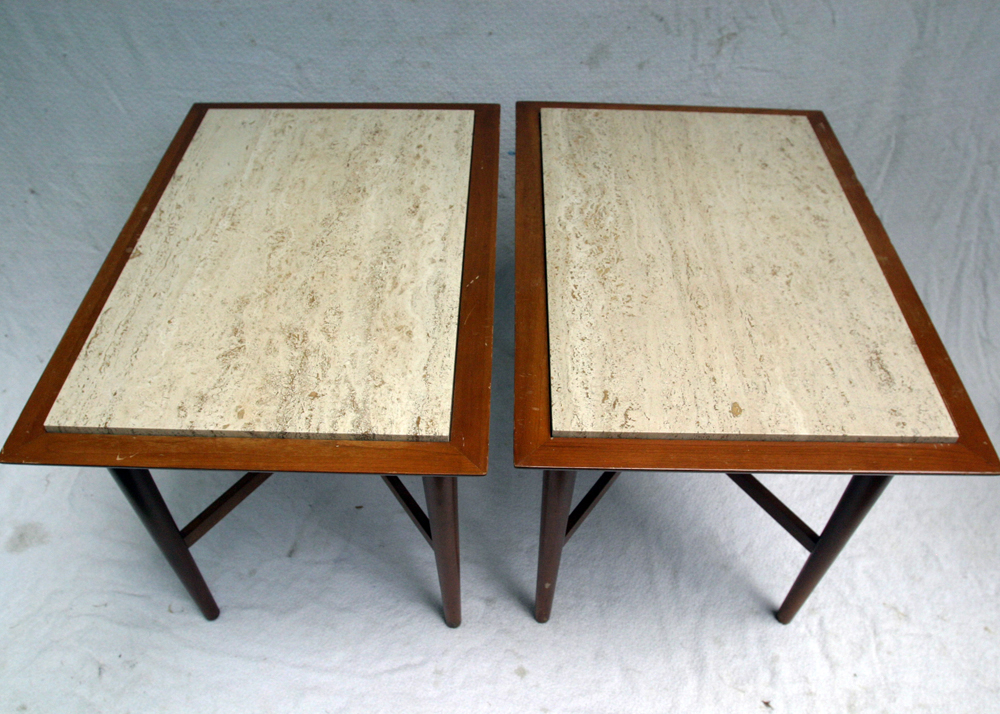 Mid Century Stone Top Side Tables