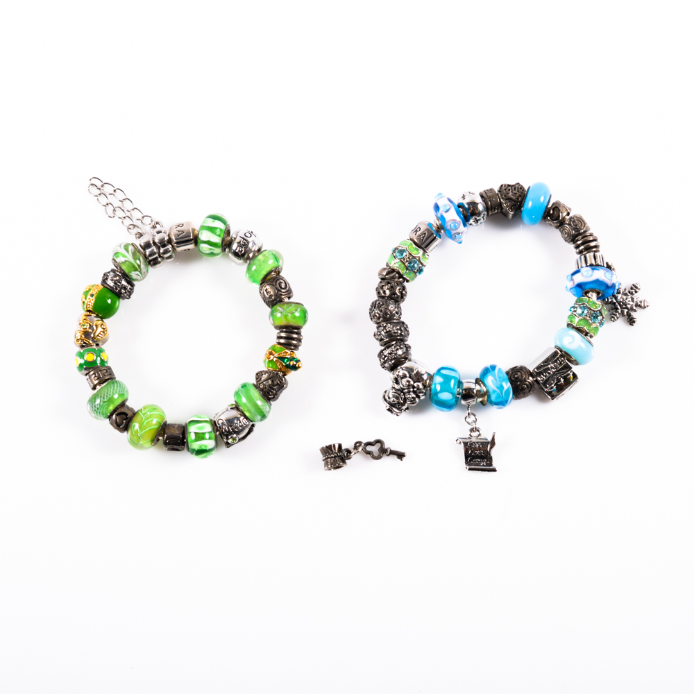 Pair of Pandora Bracelets with European Charms