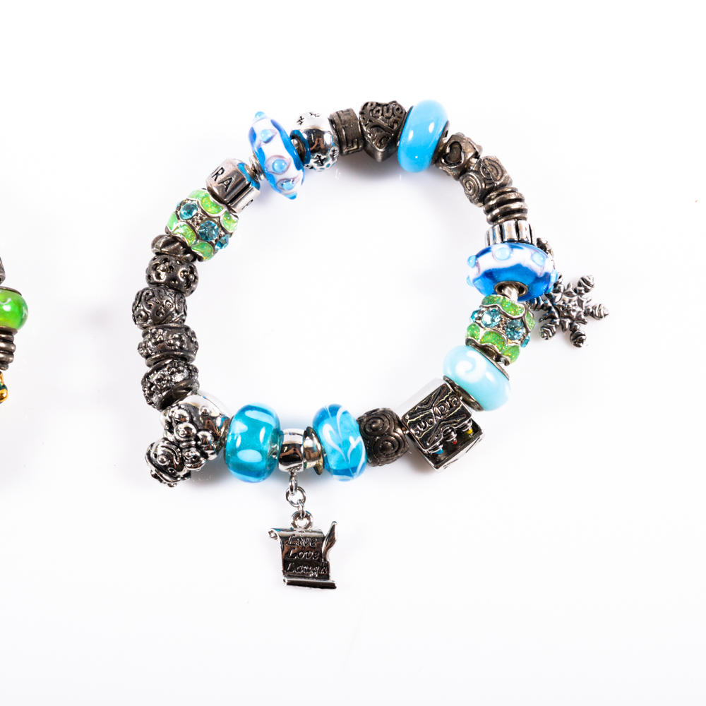 Pair of Pandora Bracelets with European Charms