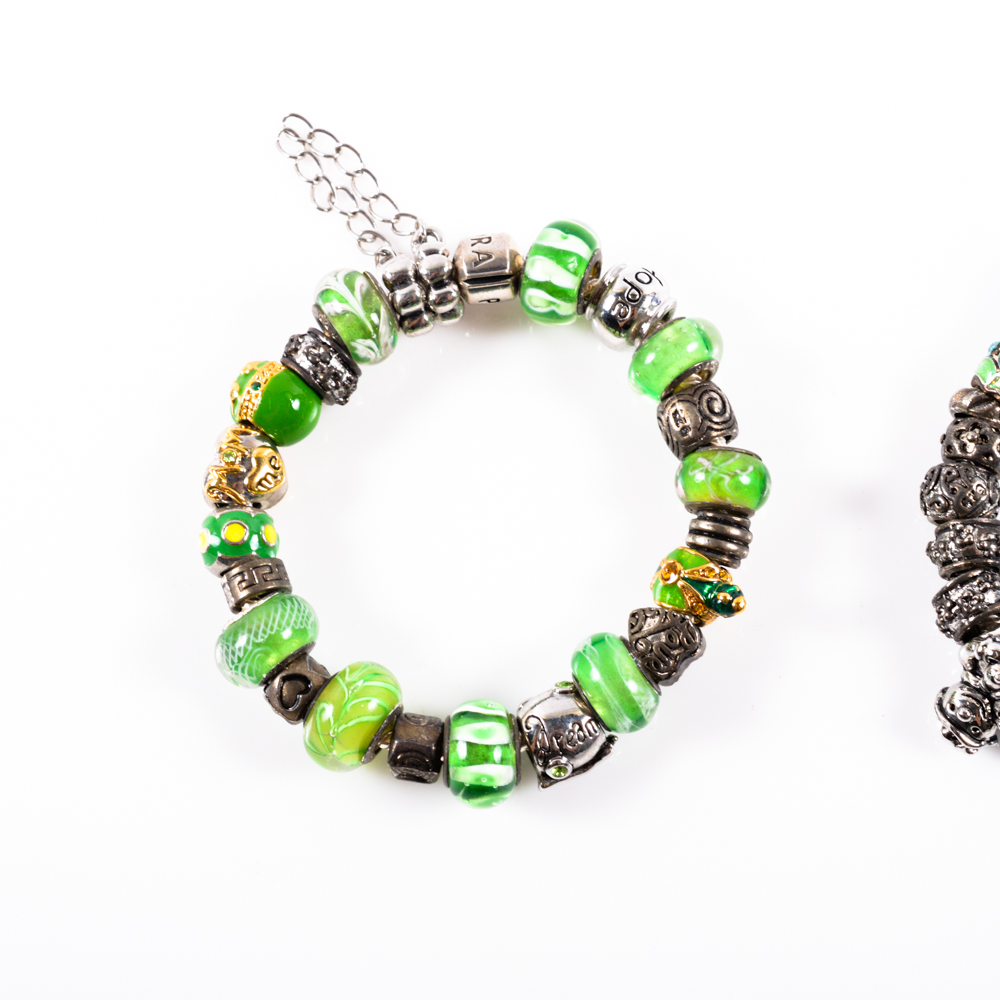 Pair of Pandora Bracelets with European Charms