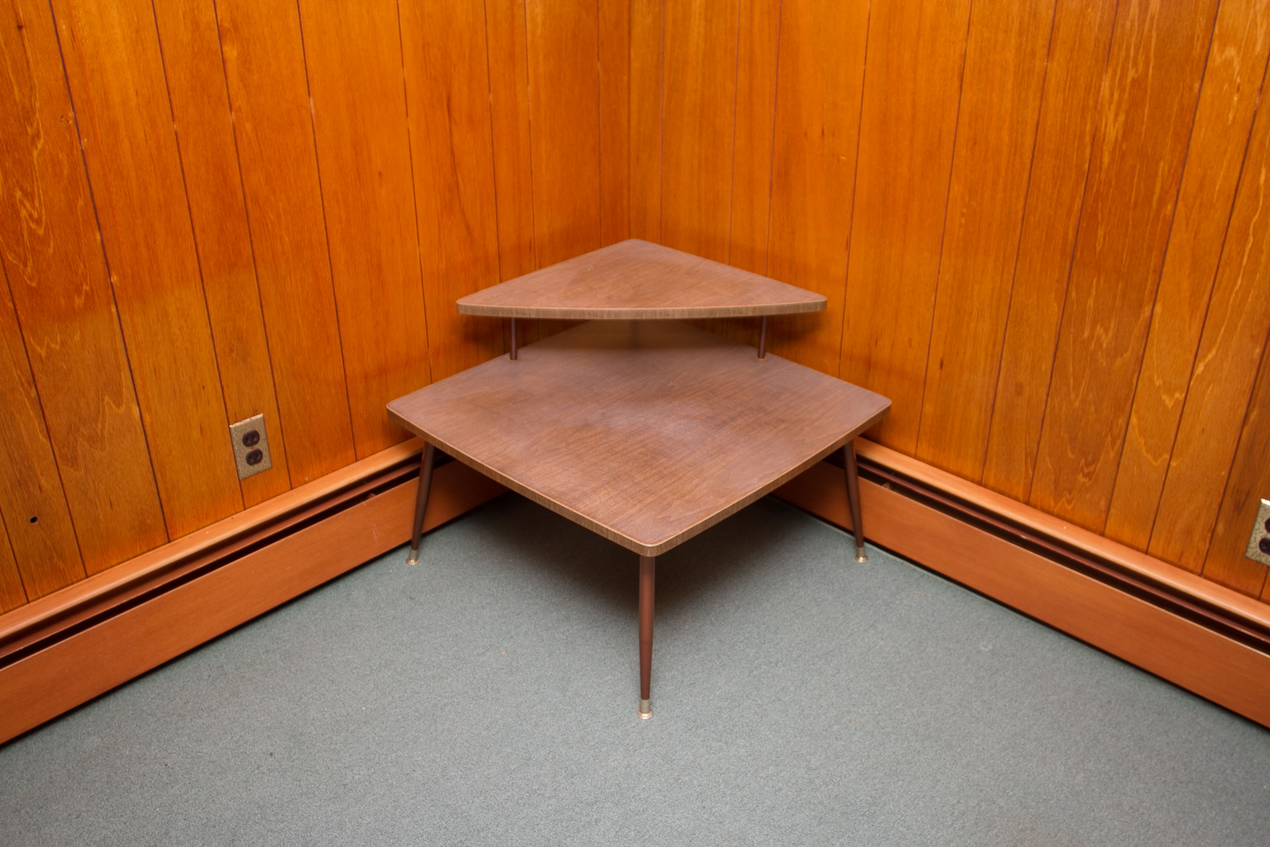 Two Tier Mid Century Modern Corner End Table