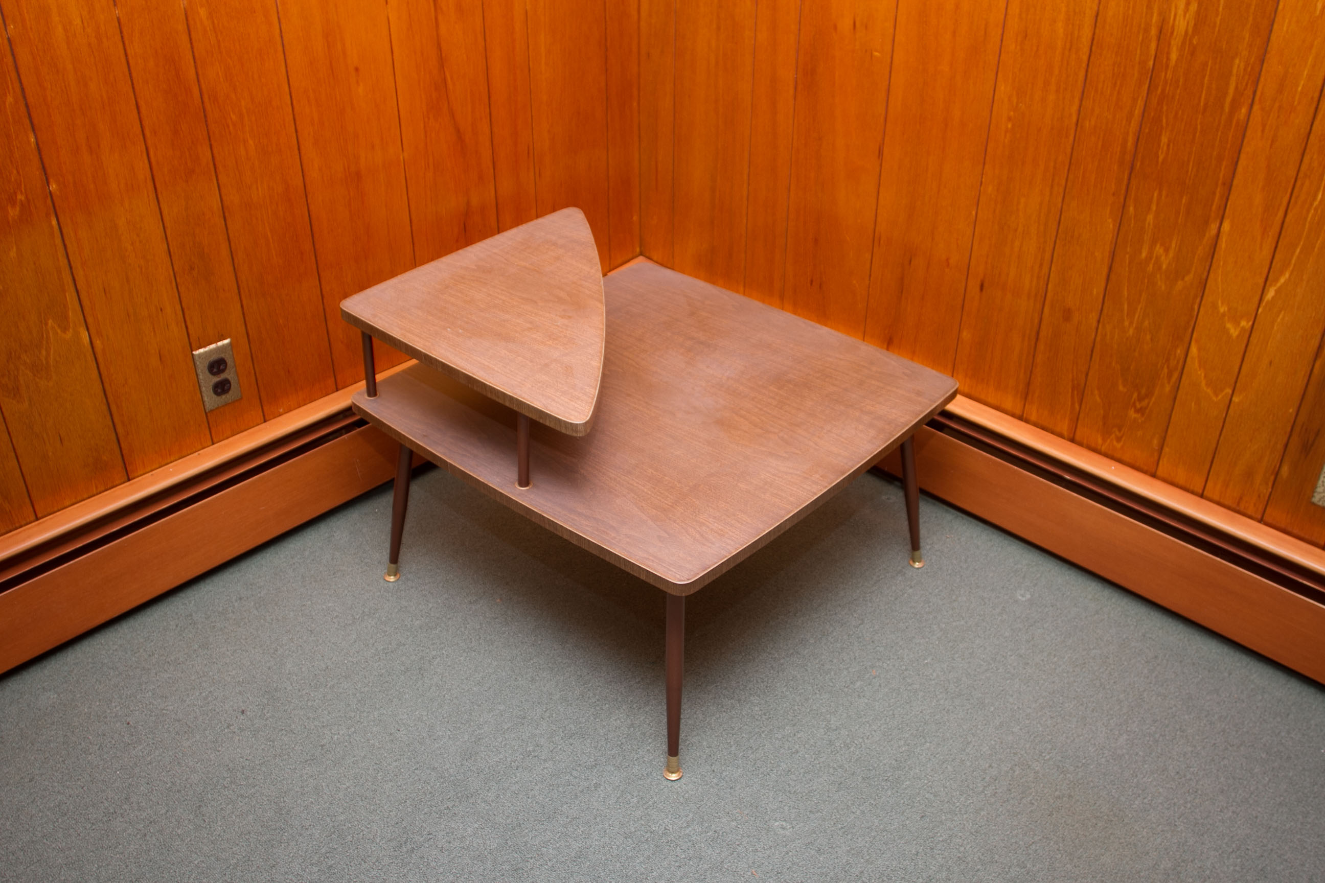 Two Tier Mid Century Modern Corner End Table