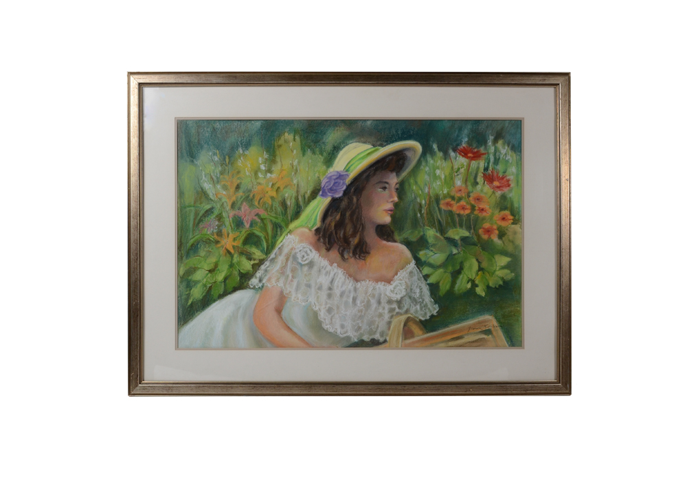 Joanne Sullivan Woman in Garden Oil Pastel