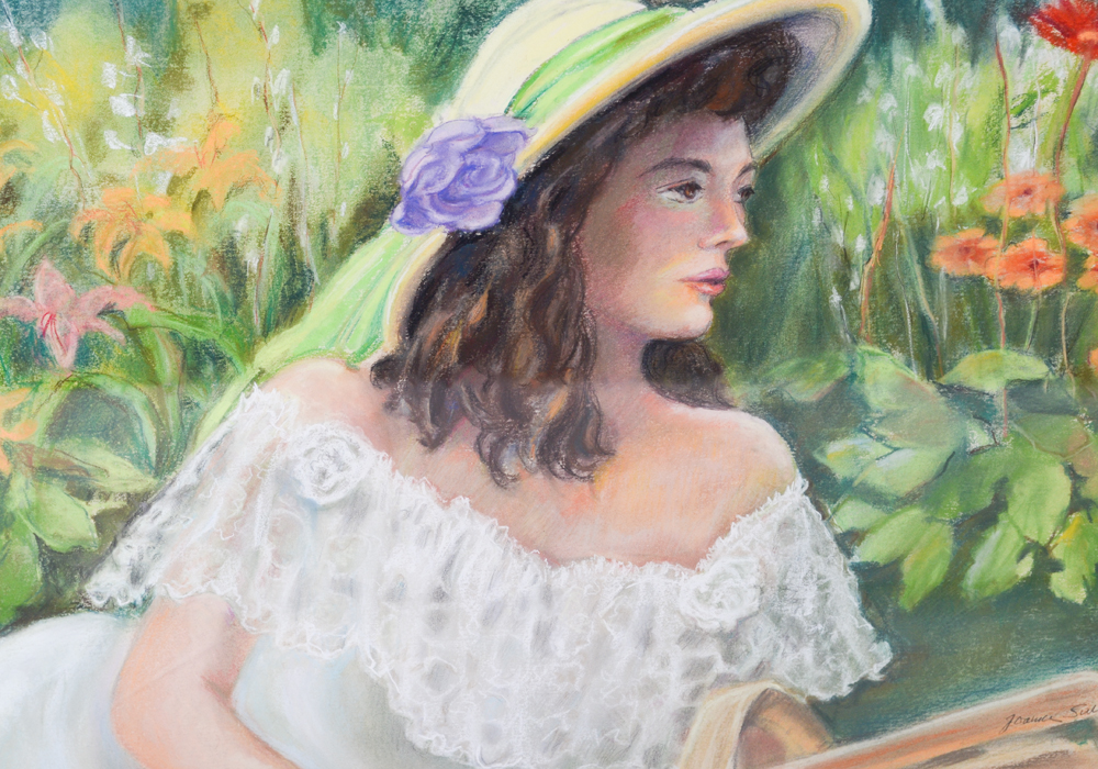 Joanne Sullivan Woman in Garden Oil Pastel