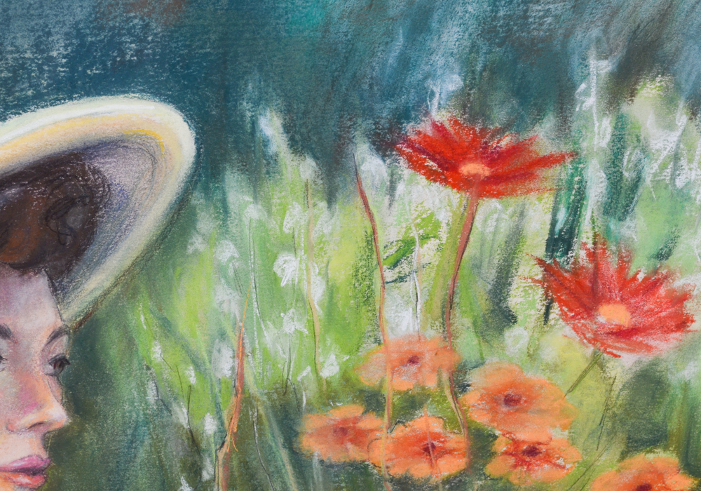 Joanne Sullivan Woman in Garden Oil Pastel