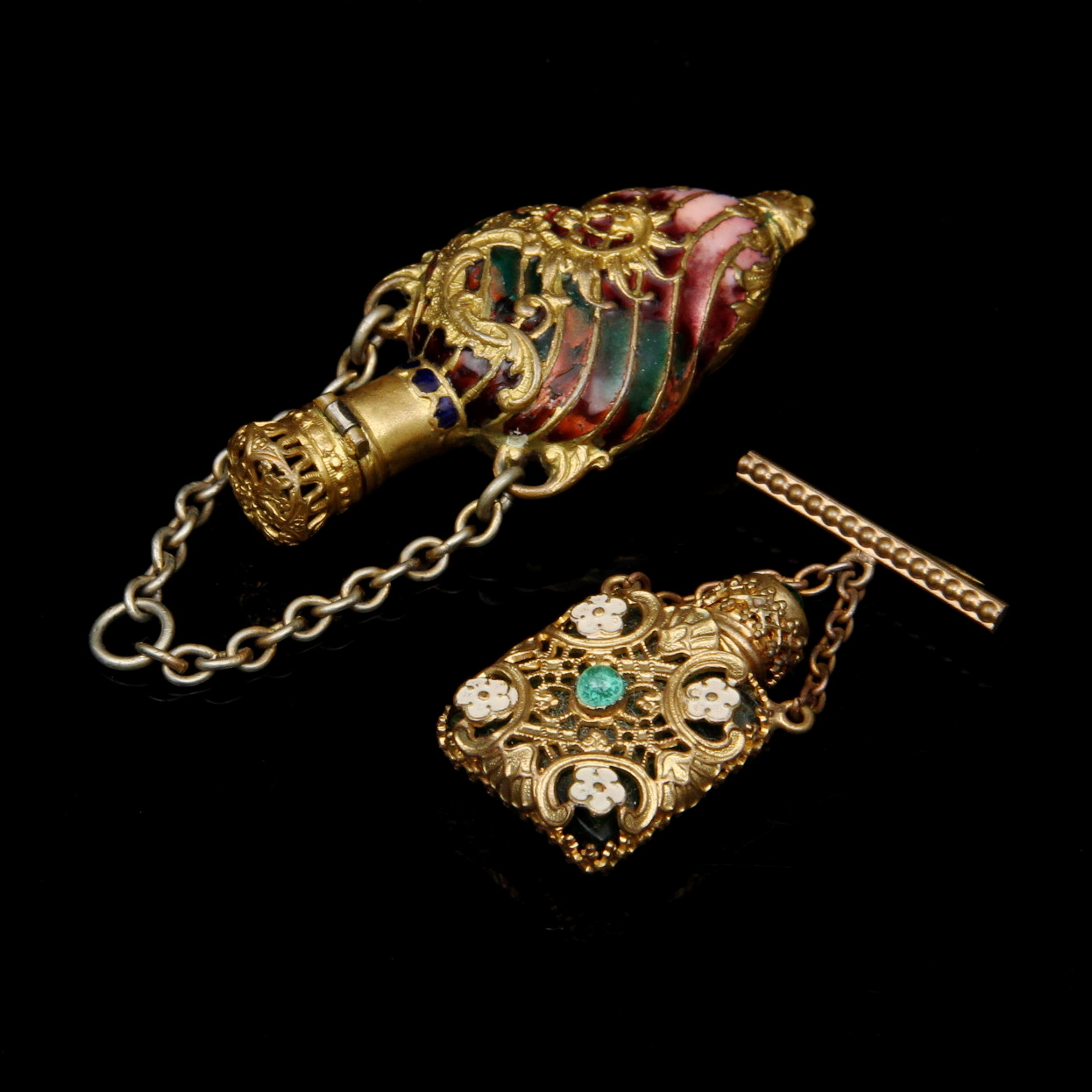 Pair of Vintage Enameled Perfume Bottles