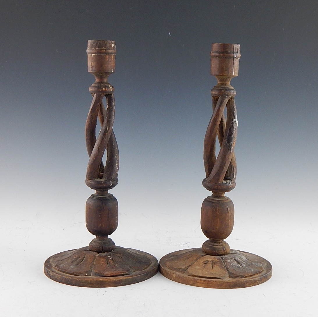 Antique Carved Open Twisted Colonial Candlesticks