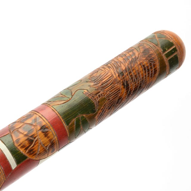 Hand Painted Folk Art Baseball Bat With Image Of A Ball Player