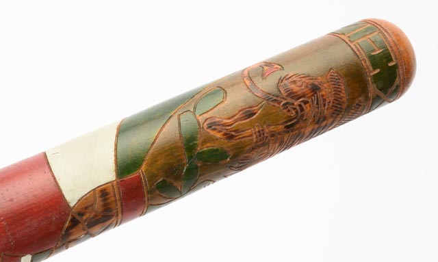 Hand Painted Folk Art Baseball Bat With Image Of A Ball Player