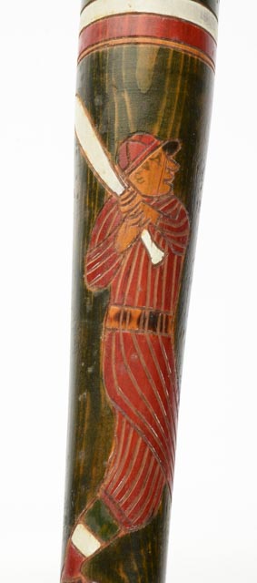 Hand Painted Folk Art Baseball Bat With Image Of A Ball Player