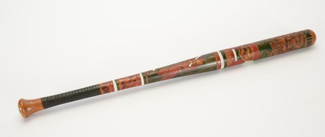 Hand Painted Folk Art Baseball Bat With Image Of A Ball Player