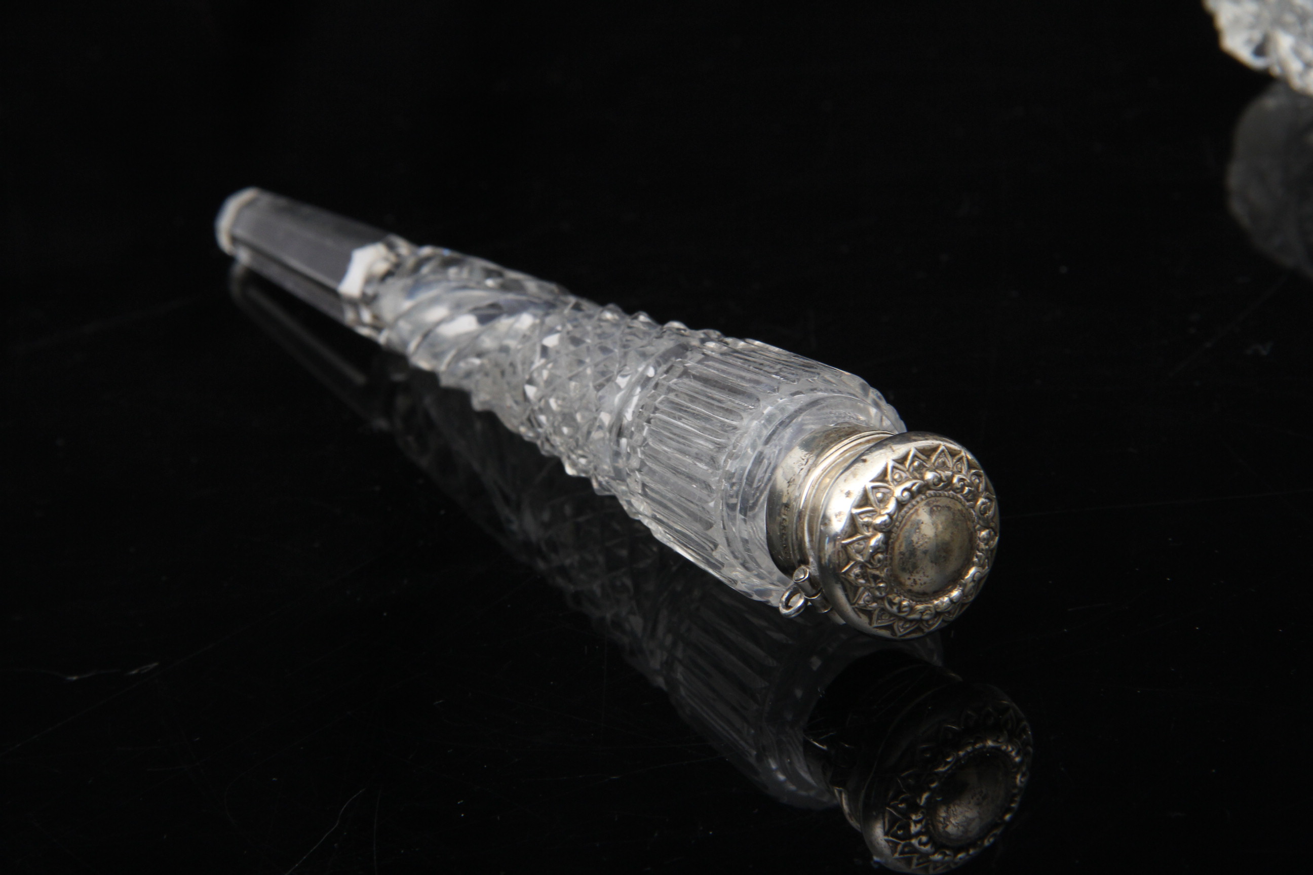 Two Antique Crystal Perfume Bottle with Sterling Lids