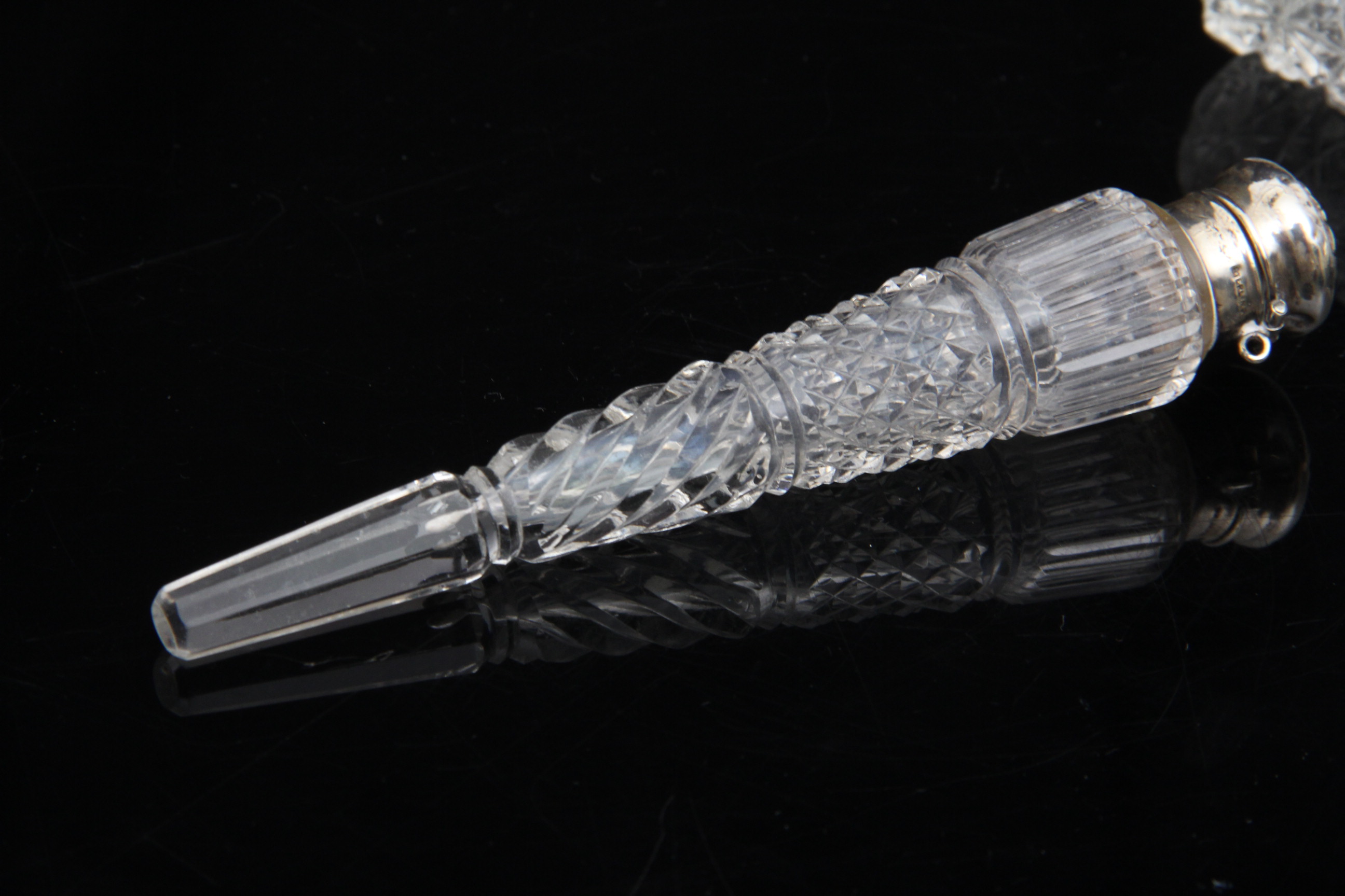 Two Antique Crystal Perfume Bottle with Sterling Lids