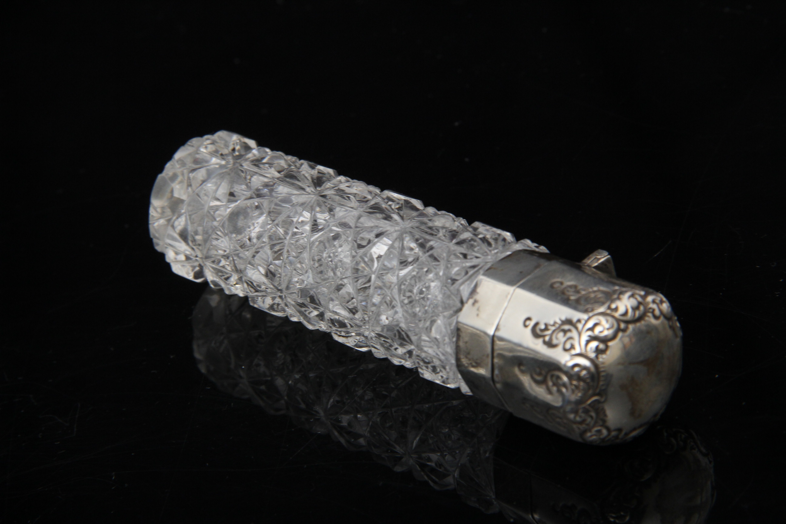 Two Antique Crystal Perfume Bottle with Sterling Lids