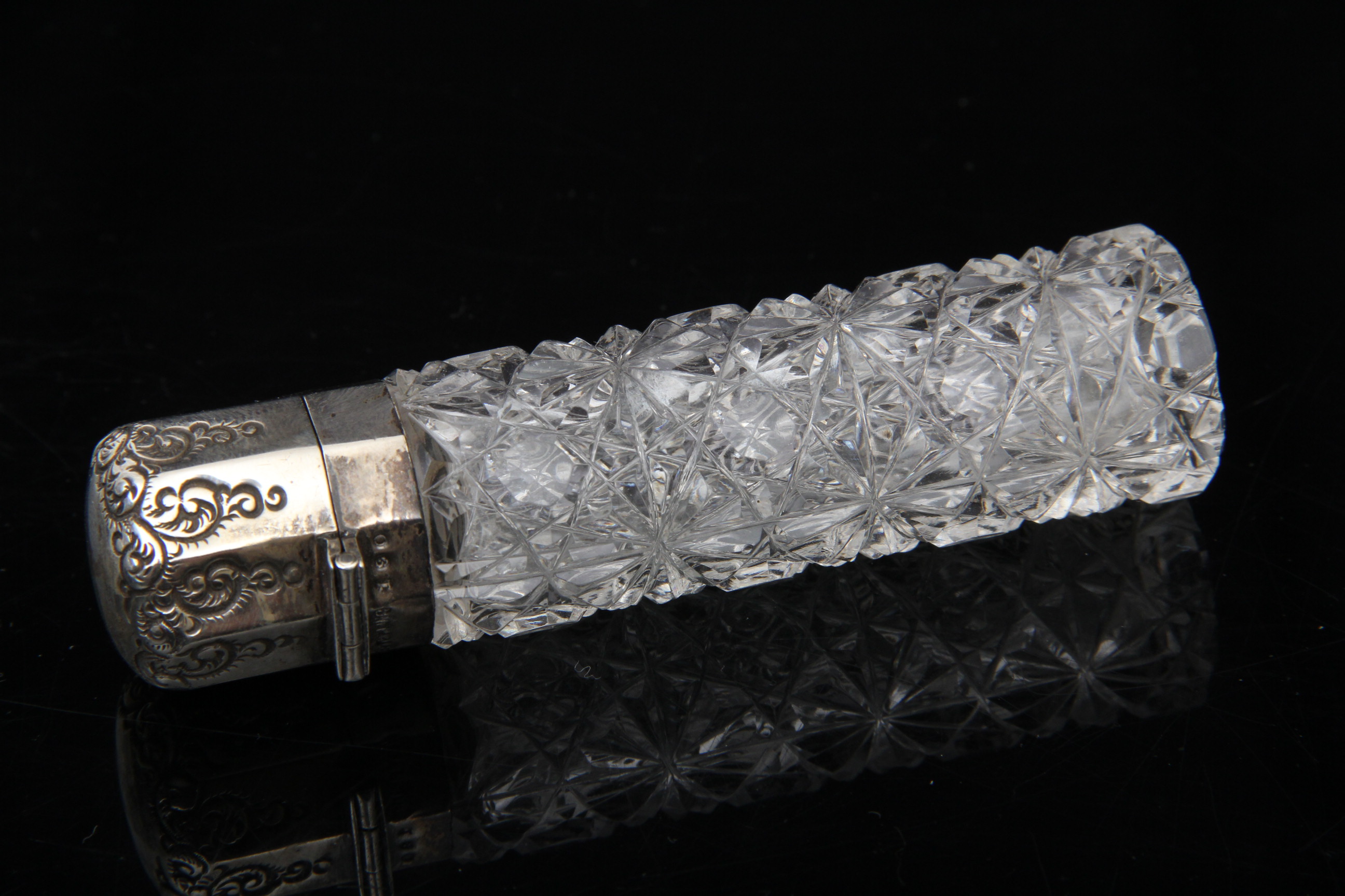 Two Antique Crystal Perfume Bottle with Sterling Lids