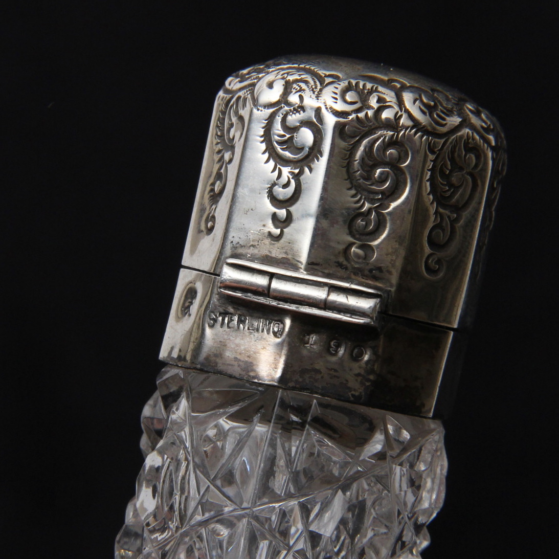 Two Antique Crystal Perfume Bottle with Sterling Lids