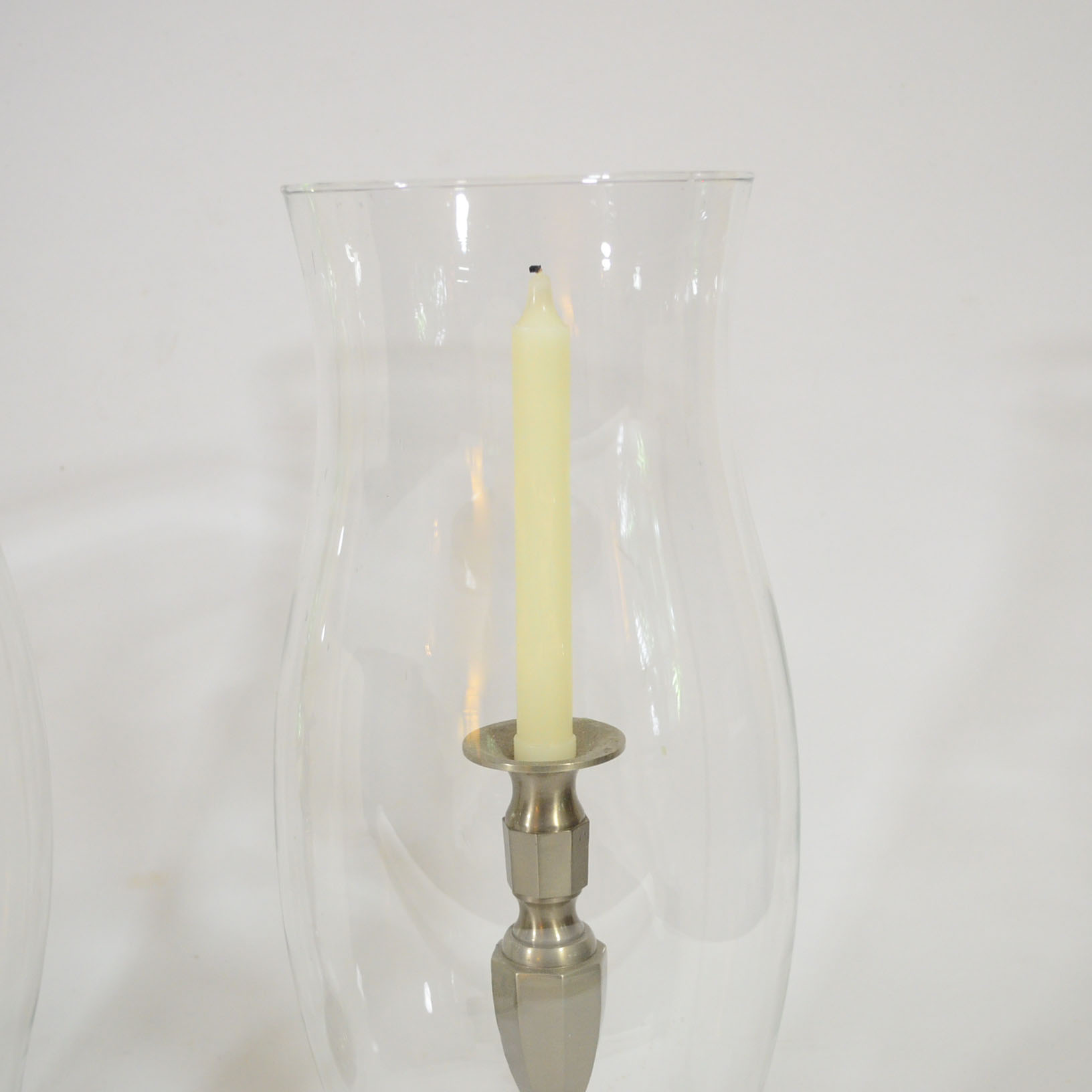 Pair of Baldwin Pewter Candlesticks & Hurricanes