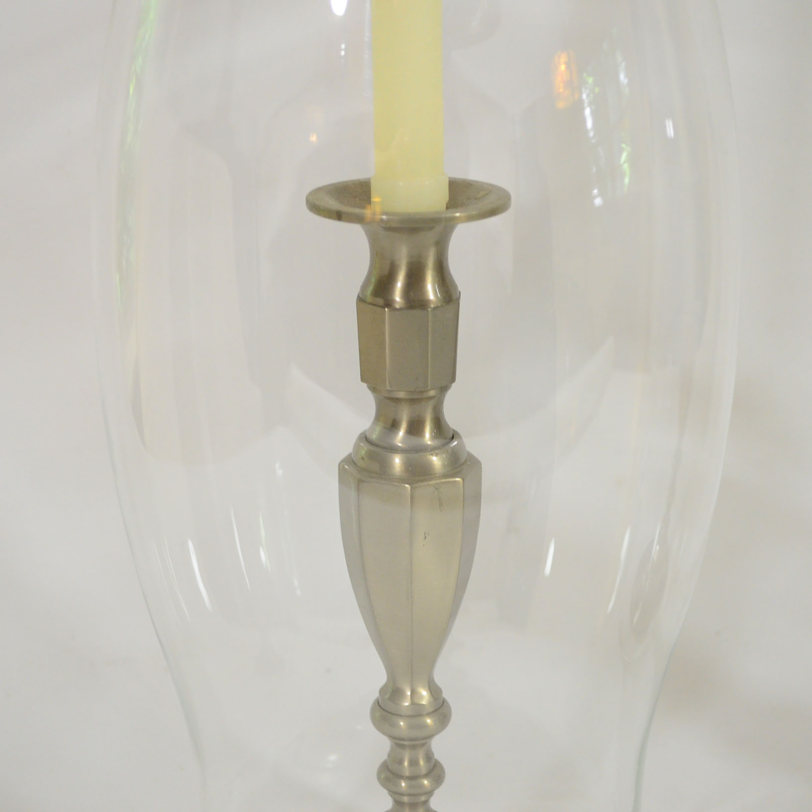 Pair of Baldwin Pewter Candlesticks & Hurricanes