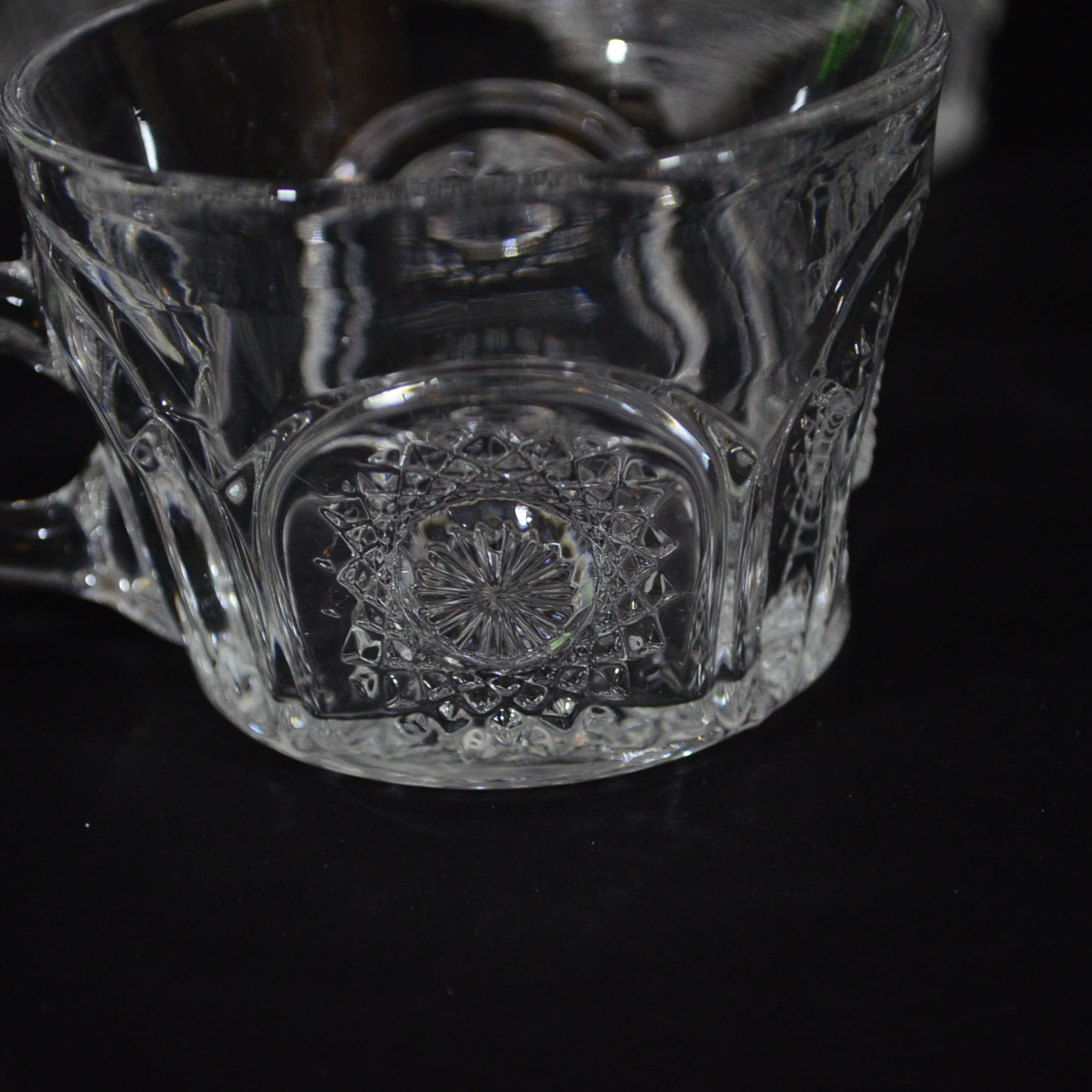 Antique Signed Heisey "Sunburst" Punch Bowl & Cups