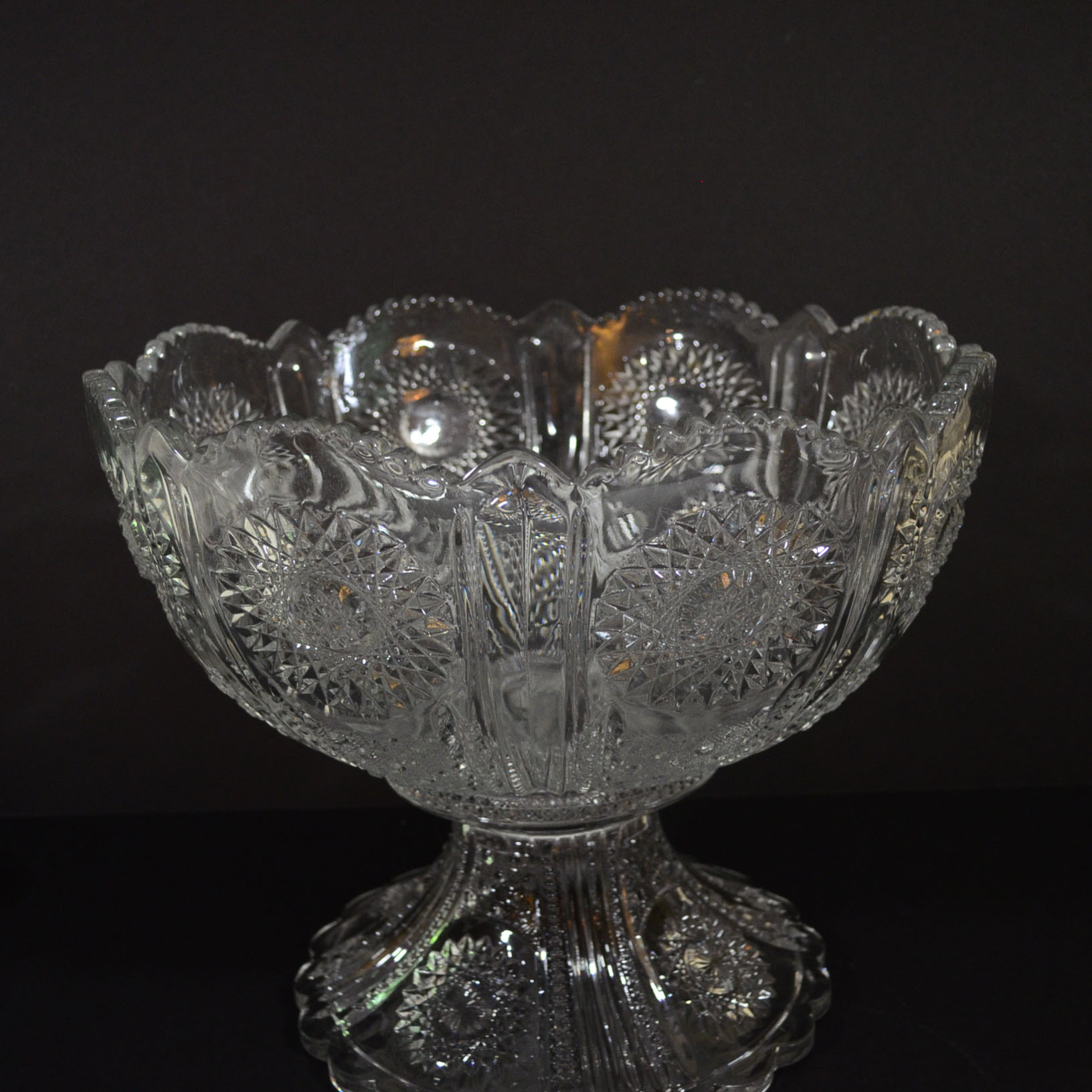 Antique Signed Heisey "Sunburst" Punch Bowl & Cups