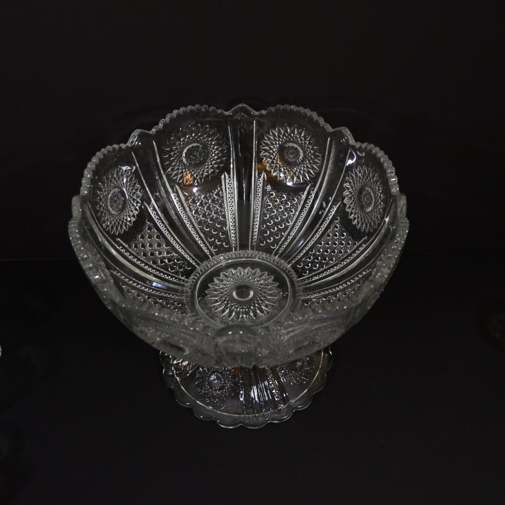 Antique Signed Heisey "Sunburst" Punch Bowl & Cups