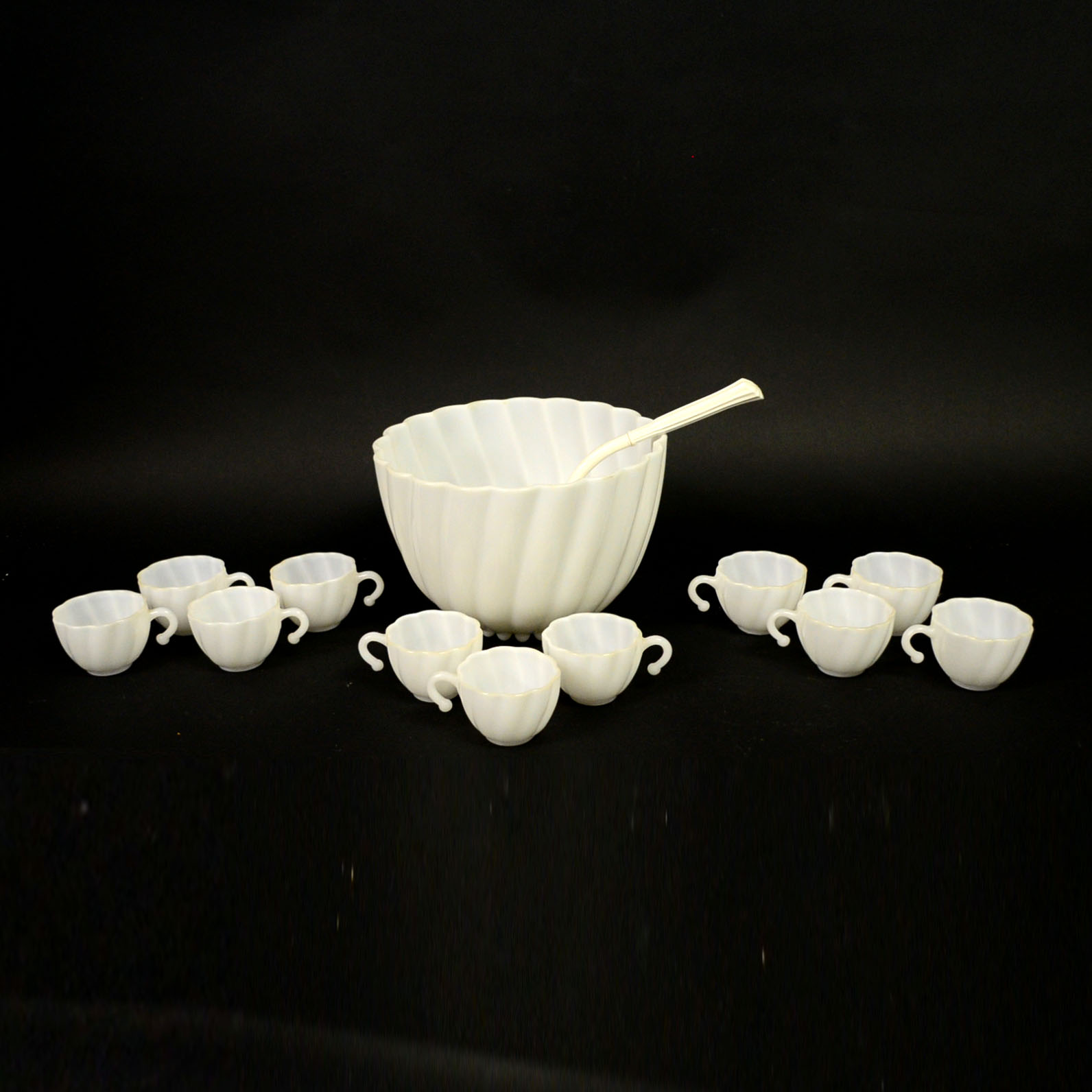 Hazel-Atlas "Alpine White" Milk Glass Punch Bowl Set